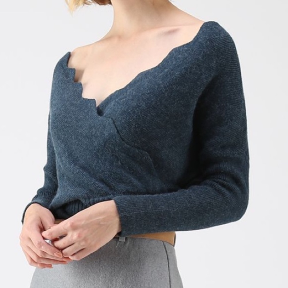 CHICWISH Cafe Time wavy wrap knit top in teal